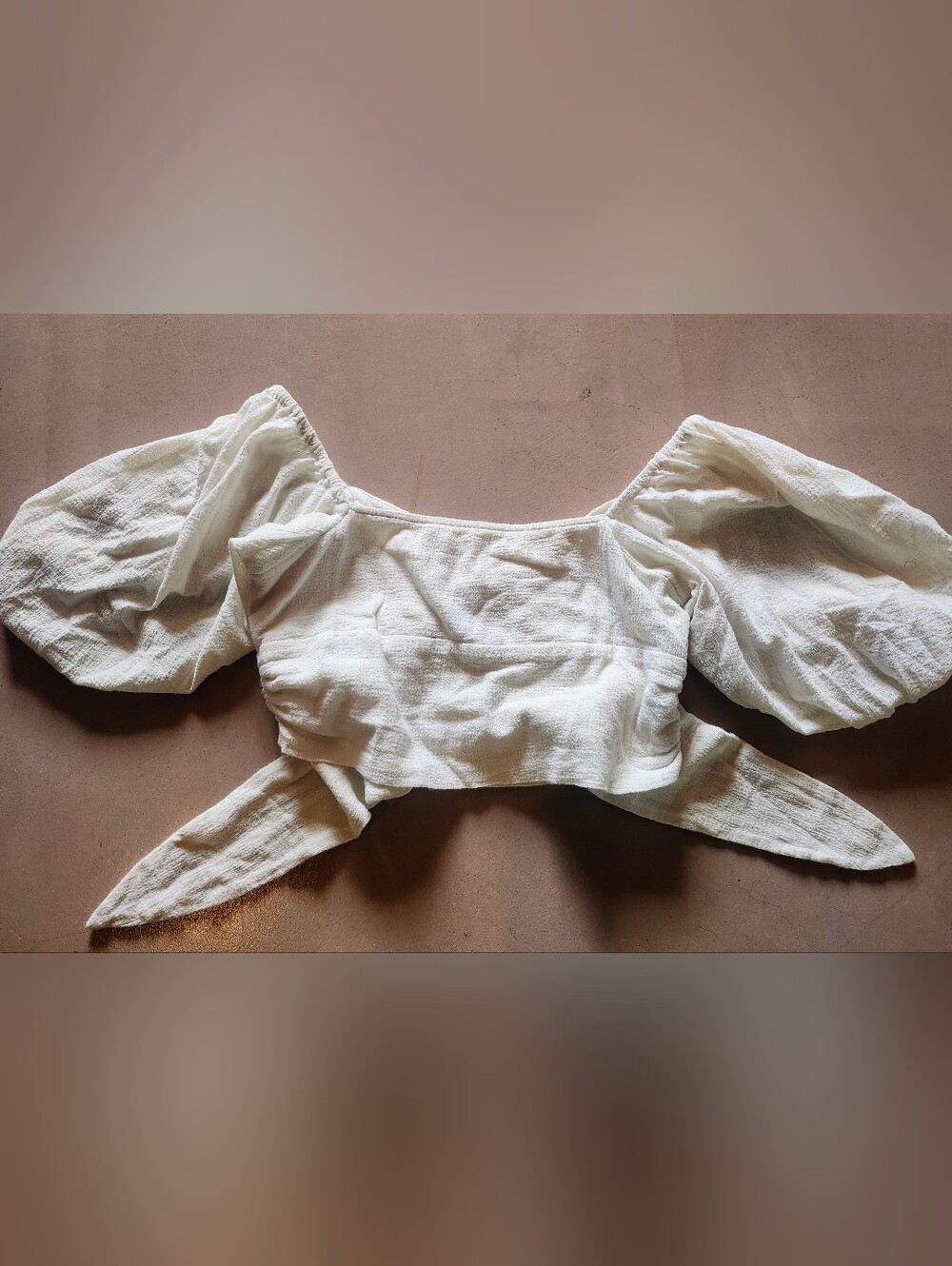Jen's Pirate Booty For Free People Off White Wrap Tie Crop Top Puff Sleeves S - Picture 2 of 4